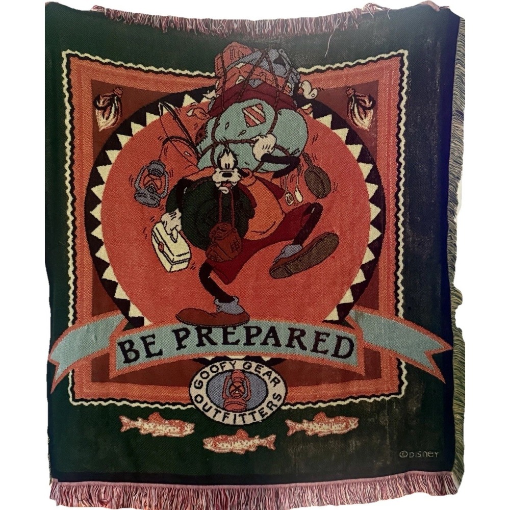 VTG Disney‎ Goofy Gear Outfitters Tapestry Throw Blanket Camping Fishing 50x60